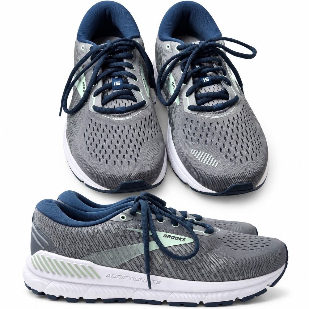 BROOKS Addiction GTS 15 Running Sneaker Women Sz 8.5 (X-wide) Gray Blue Comfort